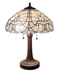 Tiffany Style Table Lamp With Floral Banker Design, Stained Glass White And Gray, Vintage Elegant Nightstand Lamp for living room