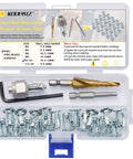 10-24 Jack Nut Set With Installation Tool Kit For Threaded Inserts shown in open case with zinc plated steel components.