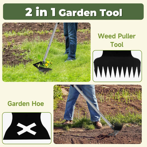 Long Handle Weed Puller Pro 2 In 1 Garden Weeding Rake And Garden Hoe For Uprooting Grass Dandelions Gardenias 57 Inch