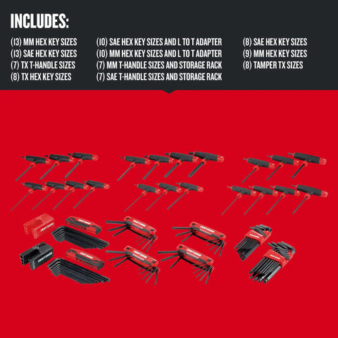 Image of 100 Piece Hex Key Master Set with Durable Black Oxide Allen Wrenches, Chamfered Edges, and Handy Storage Rack Layout