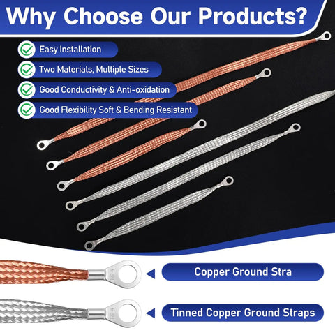 18 Piece Ground Strap Kit For Cars With 10 15 And 20 Inch Cables Braided Copper Tinned Copper Engine Grounding Cables