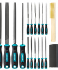 31 Piece Metal File Set for Woodworking and Metalworking with 8 inch files, 12 needle files, riffler, sandpapers, brush, zipper case
