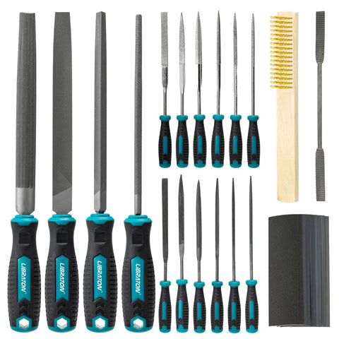 31 Piece Metal File Set for Woodworking and Metalworking with 8 inch files, 12 needle files, riffler, sandpapers, brush, zipper case