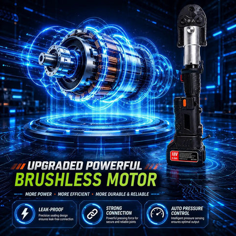Heavy Duty 18V Cordless Copper Crimper With 24KN Force showcasing powerful brushless motor and precision design features.