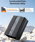 Heavy Duty 200W Car Power Inverter 12V To 120V AC with aluminum alloy housing on rocky background for durability.