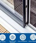 Close-up of installed Double Panel Sliding Door Track Kit 96 Inch Vinyl Bottom Rail For Patio Doors Heavy Duty Replacement Track