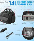 Image of Portable Thermoelectric Cooler Warmer Bag 14 Liters showing features like zippers, straps, and internal lining.