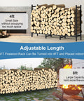 Image showing 8Ft Firewood Rack With Cover For Outdoor Wood Storage Heavy Duty Beefy Steel Construction used in different settings.