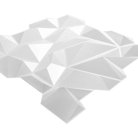 Matte White Marble Wall Panels 19.7 x 19.7 Inches Pack Of 12, PVC Waterproof Fire-Resistant, showing jagged edge pyramid design