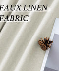 Soft Faux Linen Curtains 63 Inch Long, Two Panels, Cozy Light Filtering Grommet Window Treatments For Living Room, Nursery And Bedroom, 52W By 63L, Privacy Plus Light Block, Thermal Help, Heather Ivory with close-up view of fabric texture and pine cone.