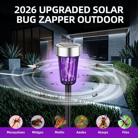 Solar Powered Bug Zapper For Outdoor Use Waterproof Mosquito Killer with UV light in garden at night