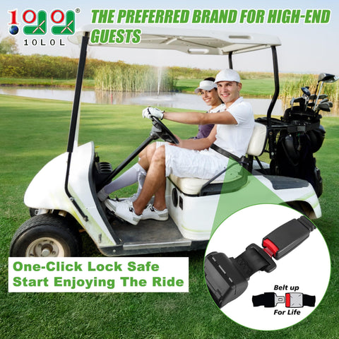 Universal Golf Cart Seat Belts Set Of 2 With 42 Inch Retractable Length Fits Yamaha EZGO Club Car Go Kart UTV And More No Fuss Install Passenger Safety Straps For Any Cart installed on golf cart with golfers