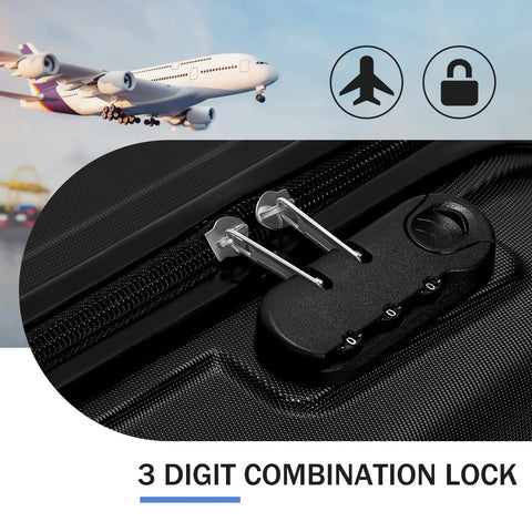 Two Piece Hardside Luggage Set With 20 Inch Carry On Spinner Suitcase And 14 Inch Stackable Travel Handbag showing 3 digit lock