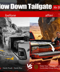 Comparison image showing Tailgate Assist Shock Damper For Dodge Ram 1500 2009 2018 Ram 1500 Classic 2019 2024 And Ram HD 1500 2500 3500 2010 2024.