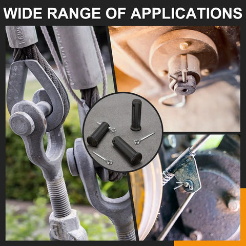 4 Pack M8x40mm Single Hole Clevis Pins Black Finish For Quick Release Heavy Duty Pins For Farm Gear Shop Builds Rigging Furniture Assembly And DIY Projects, shown in rigging and machinery use