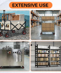Badass 8 Inch Rubber Caster Wheels 4 Pack Swivel With Brake on various carts and shelving units for indoor and outdoor use.