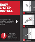 Matte Black Dope Single Sided Dummy Door Handle Lever For Closets And Pantry On French Double Doors Non Turning Reversible Interior Push Pull With Microban Protection For Long Lasting Durability, 3-step install diagram