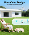 Woman relaxing outside a house with 400W Wind Turbine Generator Kit With 3 Blades, 12V Vertical Axis System shown in background