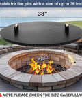 Round 38 Inch Fire Pit Lid Cover With Wooden Handles For Patio Fire Pits Heavy Duty Rust Resistant 1.5mm Metal Lid