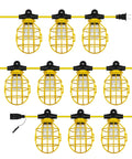 Built Tough Construction Cage String Lights 100 Ft Long With 10 E26 Medium Base Sockets 150W Max Per Bulb ETL Certified