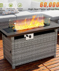 44 Inch Outdoor Fire Pit Table With Wind Guard And Auto Ignition Propane Gas Fire Pit 60,000 BTU Gray Rattan Rectangular Table