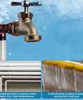 Outdoor spigot with Eight Three Foot Pipe Insulation Foam Tubes With Self Adhesive Foam Wrap Includes A Roll Aluminum Foil Tape And 25 Cable Ties For Outdoor Winter Irrigation Spigot And Sprinkler Protection No Fuss Inner Diameter Three Quarter Inch preventing freezing.