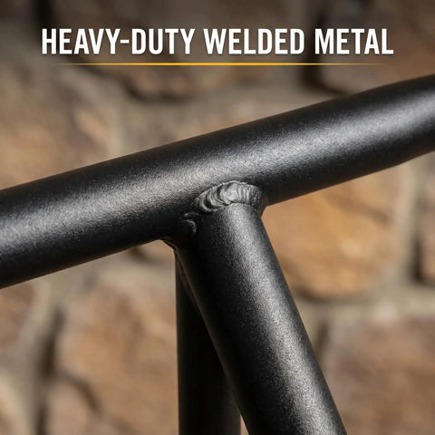 Close-up of heavy-duty welded metal on the Heavy Duty Firewood Log Cart and Dolly for indoor outdoor wood moving.