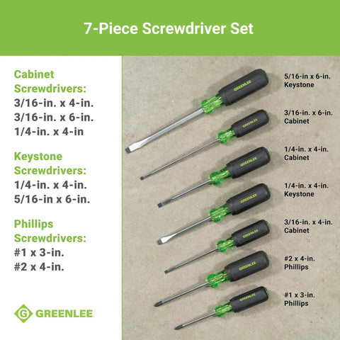 7 Piece Screwdriver Set With Cabinet Keystone And Phillips Drivers Includes Short And Long Cabinet Bits And Keystone Bits Handles