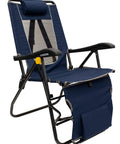 Legz Up Lounger Outdoor Folding Chair With Multi Position Recline Legs Up Or Down Comfort Sturdy Build in blue fabric