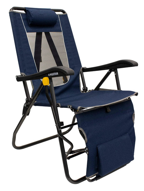 Legz Up Lounger Outdoor Folding Chair With Multi Position Recline Legs Up Or Down Comfort Sturdy steel frame, mesh backrest