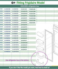 Diagram showing fitting models for Frigidaire refrigerator door bin shelf replacement for bottom slots, highlighted in pink circle.