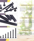 84Pcs Black M6 Crib Hardware Kit With 15 25 35 45 55 65 75Mm Hex Socket Head Cap Screws, Barrel Nuts And Allen Wrench For Furniture Cots And Cribs, Durable Nickel Plated Rust Resistant Built To Last Easy To Install And Store shown in quality, thread, and size details.