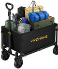 Collapsible Wagon Cart With All-Terrain Wheels, Lightweight Portable Folding Utility Wagon holding camping gear, black color