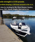Boat docked using Fast Docking Bungee Dock Lines For Jet Ski PWC Seadoo WaveRunner Pontoon And Bass Boat No Knot Quick Dock Rope