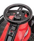 Close-up of the steering wheel on Crazy Cart Sport 24V Electric Drifting Go Kart With Variable Speed Pedal Up To 12 MPH.