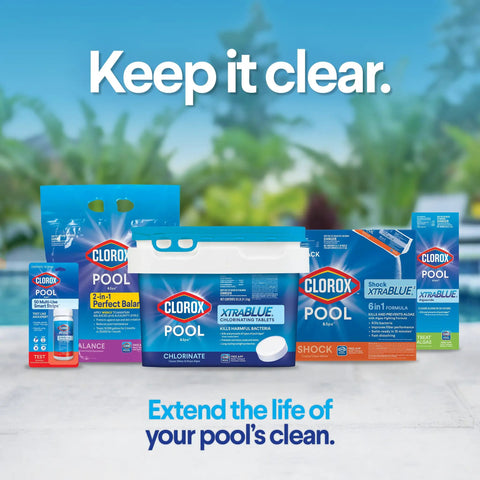 Six Way Pool Water Test Strips For Rapid Chemical Readings With Seamless App Sync To Keep Your Backyard Hangout Sparkling All Summer Long Without Any Headaches Or Sticker Shock From Costly Store Visits, shown with Clorox pool products.