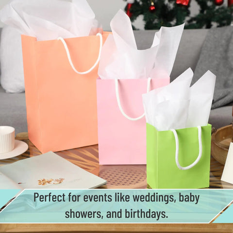 Pastel Gift Bags With Handles, 8 Pack, Assorted Sizes, Durable Eco Friendly Paper Bags For Gifts, Weddings, Baby Showers, Birthdays