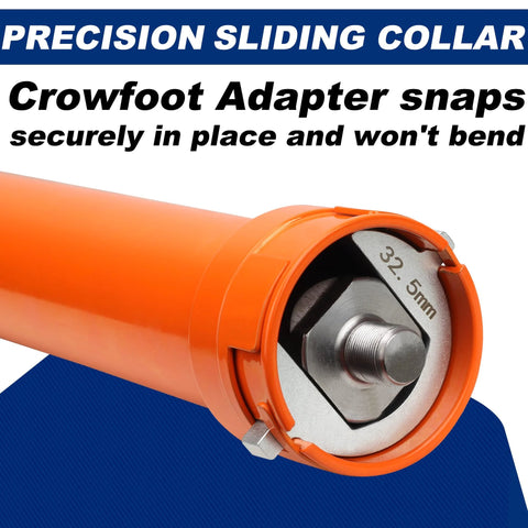 Orange Limontek inner tie rod removal tool with 32.5 mm crowfoot adapter and 1/2 in drive tube
