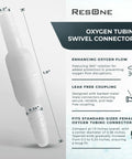 ResOne oxygen tubing swivel connector; 360-degree rotation; standard-size 1.9-inch long tubing adapter