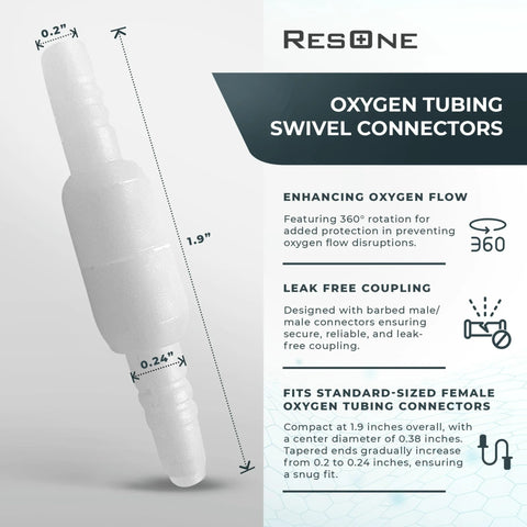 ResOne oxygen tubing swivel connector; 360-degree rotation; standard-size 1.9-inch long tubing adapter