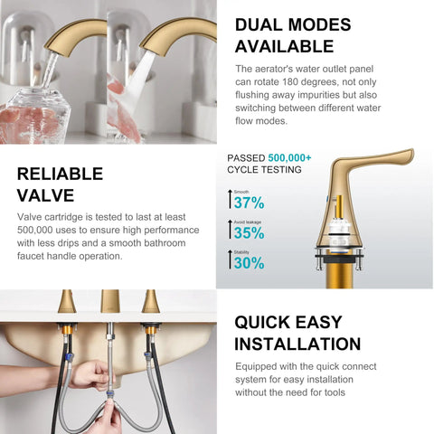 Top Notch Champagne Bronze Widespread Bathroom Faucet Three Hole Sink Tap With Dual Flow Spray Valve And Lead Free Design For Hassle Free Setup And A Smooth Finish That Really Delivers