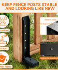 Heavy Duty Black Steel Fence Post Repair Kit for stabilizing leaning wooden posts, featuring waterproof and anti-rust design.