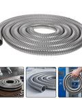 Kickass Stainless Steel Flexible Metal Conduit For Wire Protection 1 Inch X 9.8 Feet coiled conduit showcasing flexibility and durable silver material.