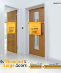 Expandable No Frills Multilingual Closed For Cleaning Sign For Doors English Spanish French From 28.25 Inches To 53 Inches installed