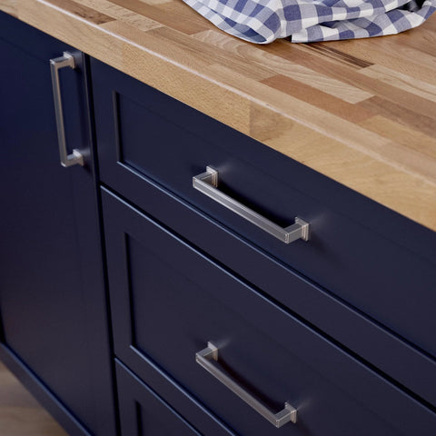 Brushed Nickel Cabinet Handles 5-1/16 Inch 128mm 10 Pack Recessed Square Drawer Pulls installed on modern kitchen cabinets