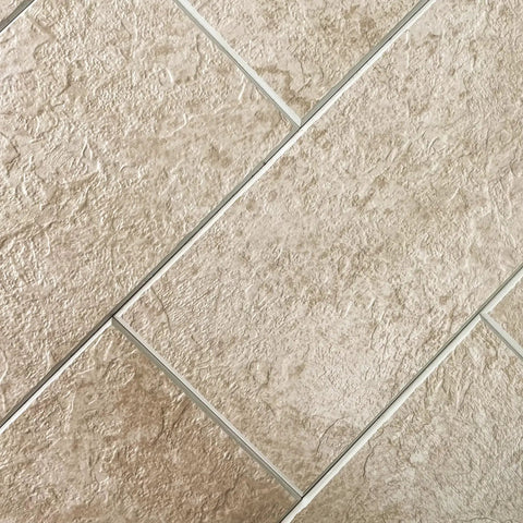Close-up of Peel And Stick Stone Tile Backsplash Kit, 10 Sheets, Subway Roman Travertine Veneer For Kitchen, Bathroom, Fireplace And Laundry Walls