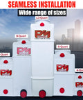 Image of 5 varying size poly hydraulic tanks, including a 6 Quart Poly Hydraulic Replacement Reservoir for Dump Trucks and Boats