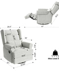 Dimensions of the Swivel Recliner Chair With Extra Large Footrest, Plush Upholstered Glider Rocker for Living Room, Bedroom, and Office, Off White