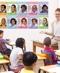Classroom with ten famous Black mathematicians posters featuring quotes, each 11x14 inches, part of the Ten Piece Set Of Famous Black Mathematicians Posters For Classroom Ready 11 By 14 Inch Inspirational Quotes And Math Wall Art For Social Studies Learning Decor In Middle School High School College Library Room Includes Forty Adhesive Dots.
