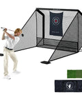 All In One Golf Practice Net With Mat For Backyard And Garage Training Portable Driving Cage With Target Side Barriers And Carry Bag setup